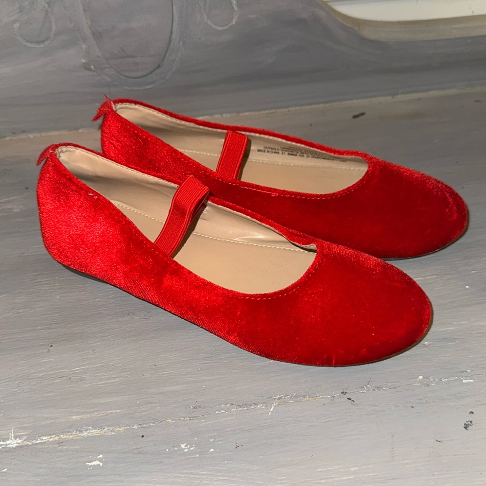 Girl's Crewcuts Red Velvet Ballet Slipper Shoes size 1